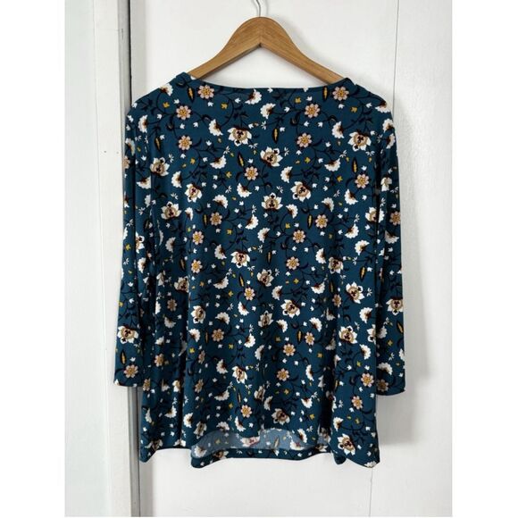 Liz Claiborne Petite XXL Floral Blouse 3/4 Slvs Liquid Knit - Picture 6 of 10